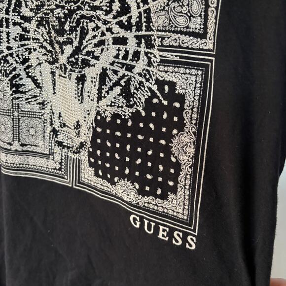 Guess Black Rhinestone T-Shirt Bedazzled Tiger McBling Graphic Baby Tee Medium - Picture 9 of 9